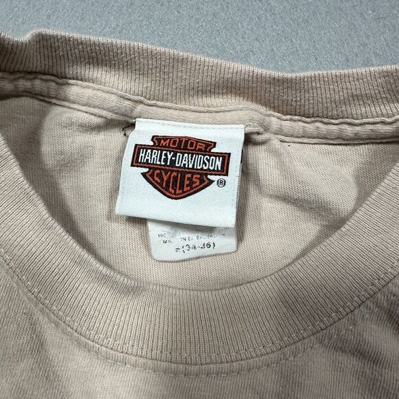 Harley Davidson Shirt Mens Small Beige Graphic Double Sided Fraziers‎ Buford GA - Picture 3 of 9